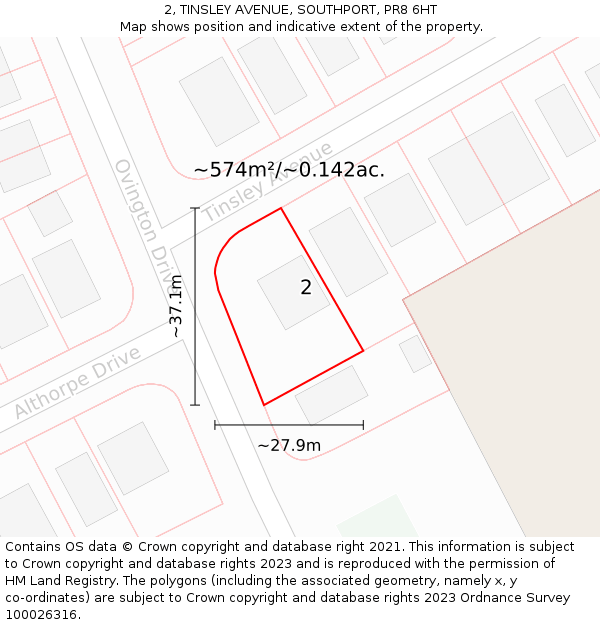 2, TINSLEY AVENUE, SOUTHPORT, PR8 6HT: Plot and title map