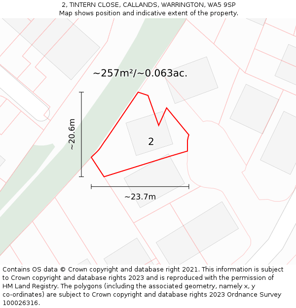 2, TINTERN CLOSE, CALLANDS, WARRINGTON, WA5 9SP: Plot and title map