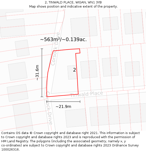 2, TINWALD PLACE, WIGAN, WN1 3YB: Plot and title map