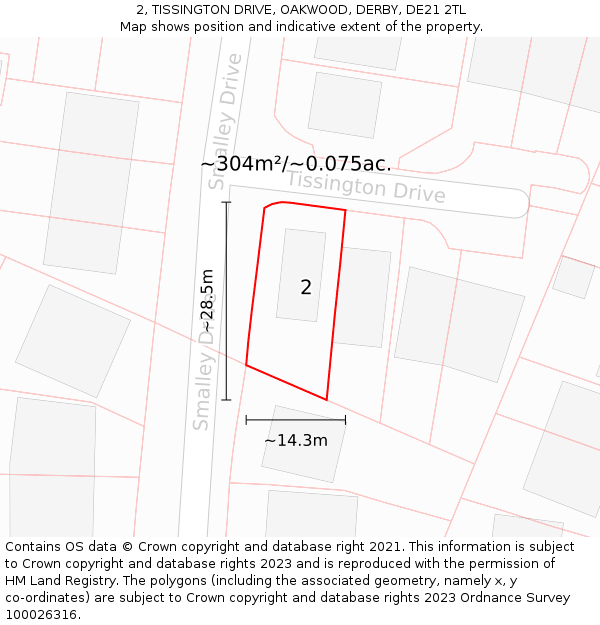 2, TISSINGTON DRIVE, OAKWOOD, DERBY, DE21 2TL: Plot and title map