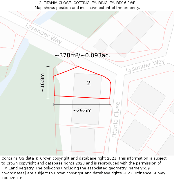 2, TITANIA CLOSE, COTTINGLEY, BINGLEY, BD16 1WE: Plot and title map