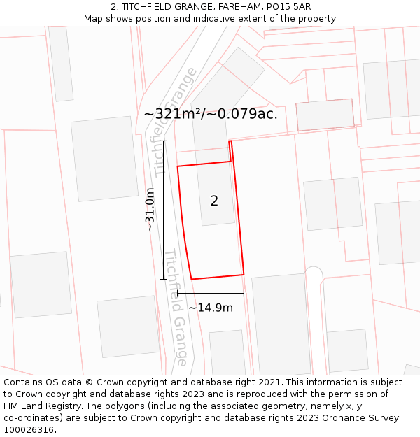 2, TITCHFIELD GRANGE, FAREHAM, PO15 5AR: Plot and title map