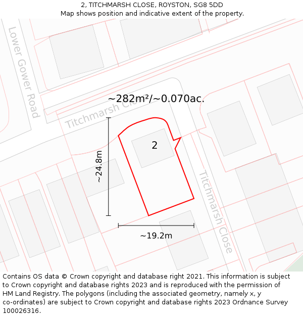 2, TITCHMARSH CLOSE, ROYSTON, SG8 5DD: Plot and title map