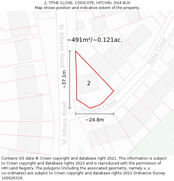 2, TITHE CLOSE, CODICOTE, HITCHIN, SG4 8UX: Plot and title map