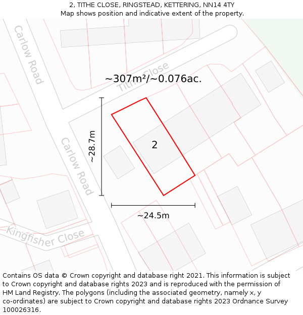 2, TITHE CLOSE, RINGSTEAD, KETTERING, NN14 4TY: Plot and title map
