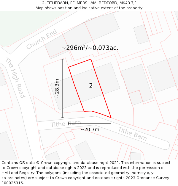 2, TITHEBARN, FELMERSHAM, BEDFORD, MK43 7JF: Plot and title map