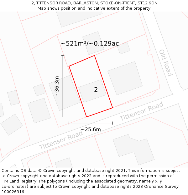 2, TITTENSOR ROAD, BARLASTON, STOKE-ON-TRENT, ST12 9DN: Plot and title map
