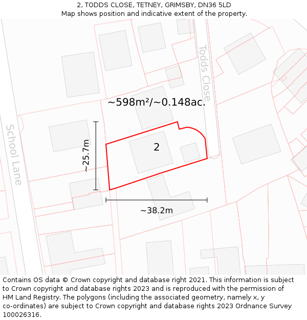 2, TODDS CLOSE, TETNEY, GRIMSBY, DN36 5LD: Plot and title map
