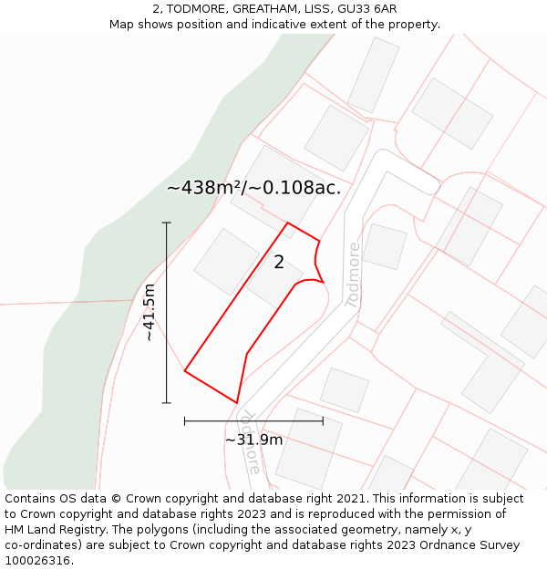 2, TODMORE, GREATHAM, LISS, GU33 6AR: Plot and title map
