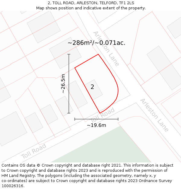 2, TOLL ROAD, ARLESTON, TELFORD, TF1 2LS: Plot and title map