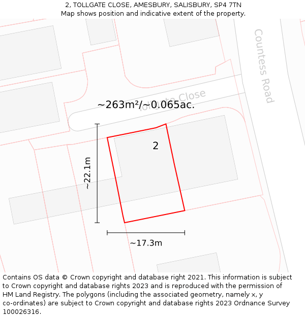 2, TOLLGATE CLOSE, AMESBURY, SALISBURY, SP4 7TN: Plot and title map