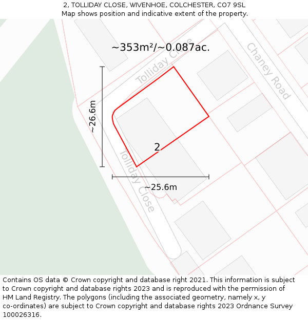 2, TOLLIDAY CLOSE, WIVENHOE, COLCHESTER, CO7 9SL: Plot and title map