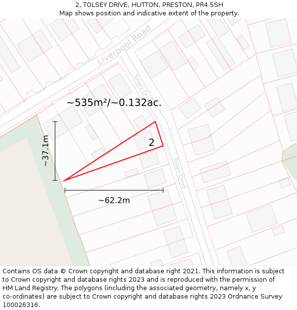 2, TOLSEY DRIVE, HUTTON, PRESTON, PR4 5SH: Plot and title map