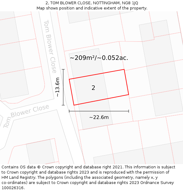 2, TOM BLOWER CLOSE, NOTTINGHAM, NG8 1JQ: Plot and title map