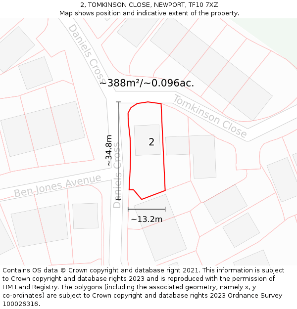 2, TOMKINSON CLOSE, NEWPORT, TF10 7XZ: Plot and title map