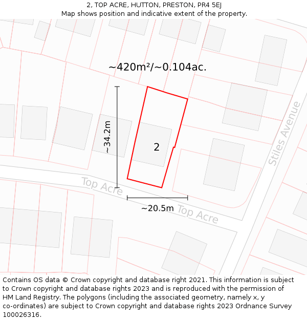 2, TOP ACRE, HUTTON, PRESTON, PR4 5EJ: Plot and title map