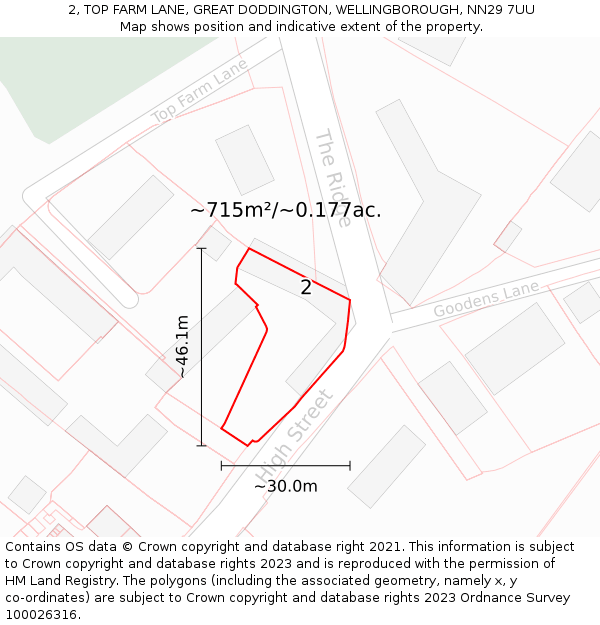 2, TOP FARM LANE, GREAT DODDINGTON, WELLINGBOROUGH, NN29 7UU: Plot and title map