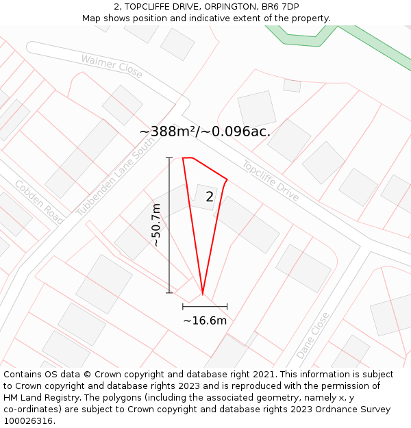 2, TOPCLIFFE DRIVE, ORPINGTON, BR6 7DP: Plot and title map