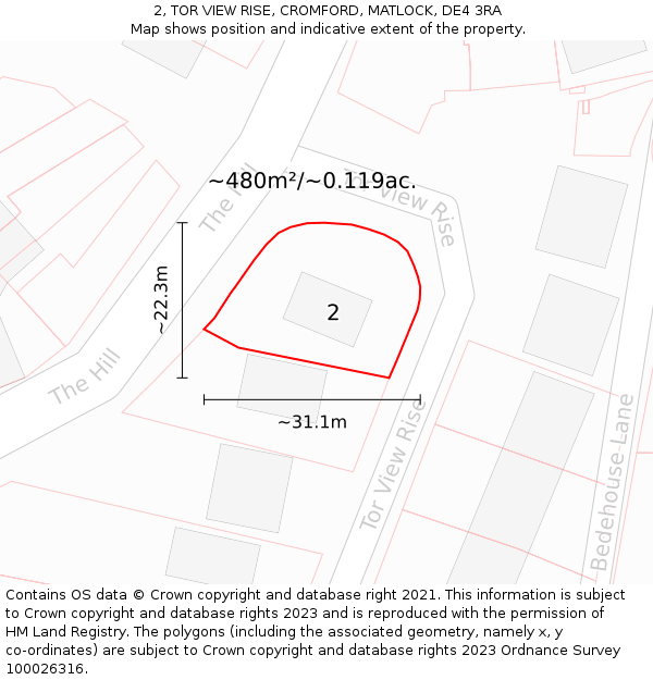 2, TOR VIEW RISE, CROMFORD, MATLOCK, DE4 3RA: Plot and title map