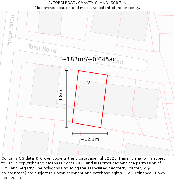 2, TORSI ROAD, CANVEY ISLAND, SS8 7LN: Plot and title map