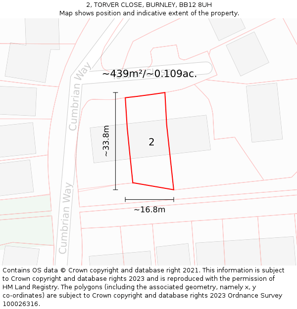 2, TORVER CLOSE, BURNLEY, BB12 8UH: Plot and title map