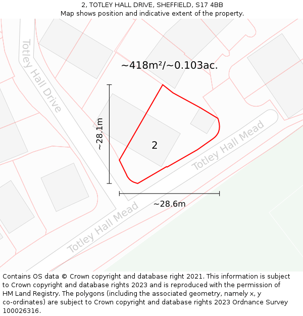 2, TOTLEY HALL DRIVE, SHEFFIELD, S17 4BB: Plot and title map