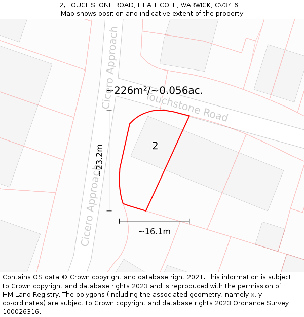 2, TOUCHSTONE ROAD, HEATHCOTE, WARWICK, CV34 6EE: Plot and title map