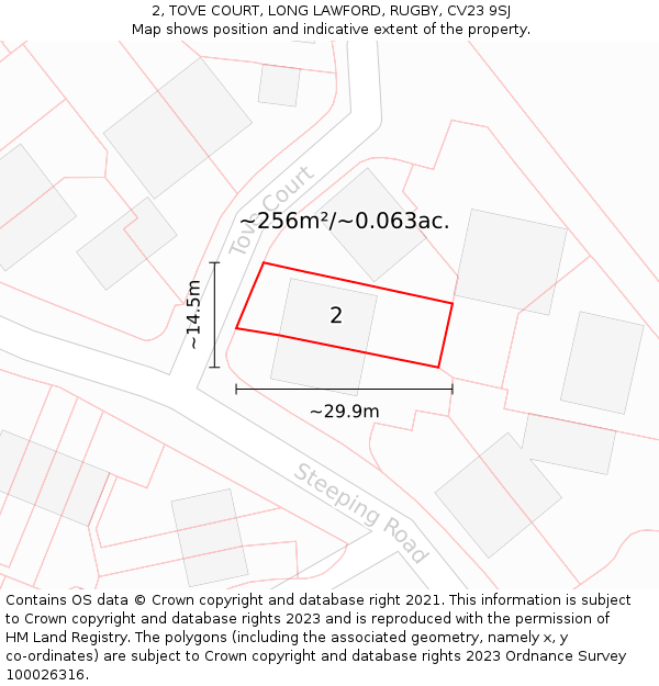 2, TOVE COURT, LONG LAWFORD, RUGBY, CV23 9SJ: Plot and title map