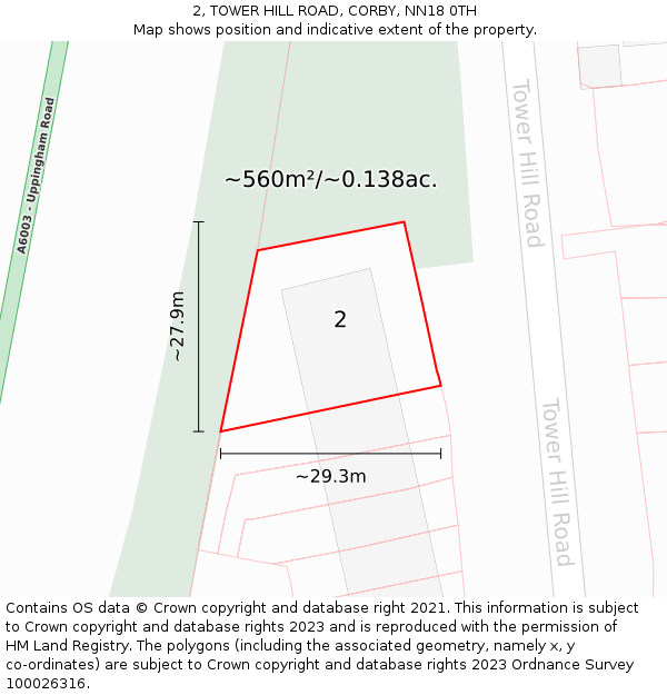 2, TOWER HILL ROAD, CORBY, NN18 0TH: Plot and title map