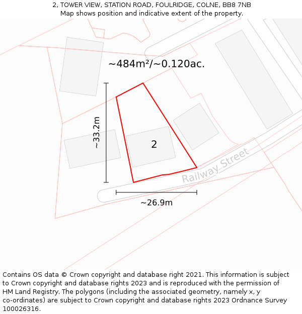 2, TOWER VIEW, STATION ROAD, FOULRIDGE, COLNE, BB8 7NB: Plot and title map