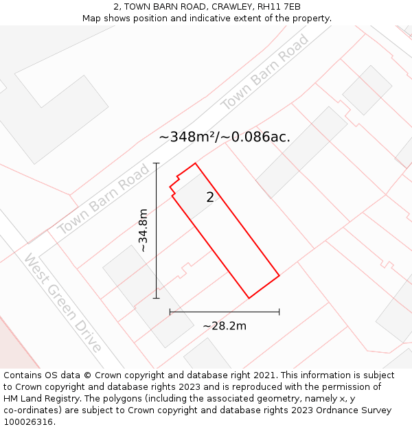 2, TOWN BARN ROAD, CRAWLEY, RH11 7EB: Plot and title map