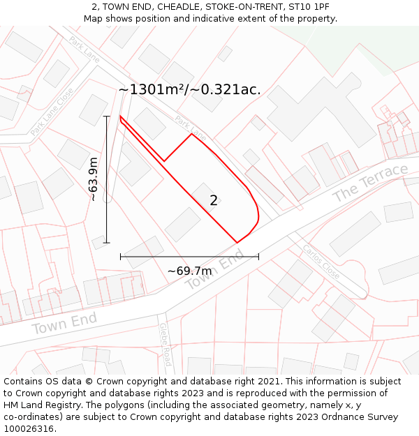2, TOWN END, CHEADLE, STOKE-ON-TRENT, ST10 1PF: Plot and title map
