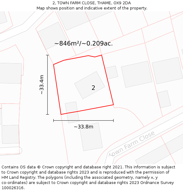 2, TOWN FARM CLOSE, THAME, OX9 2DA: Plot and title map