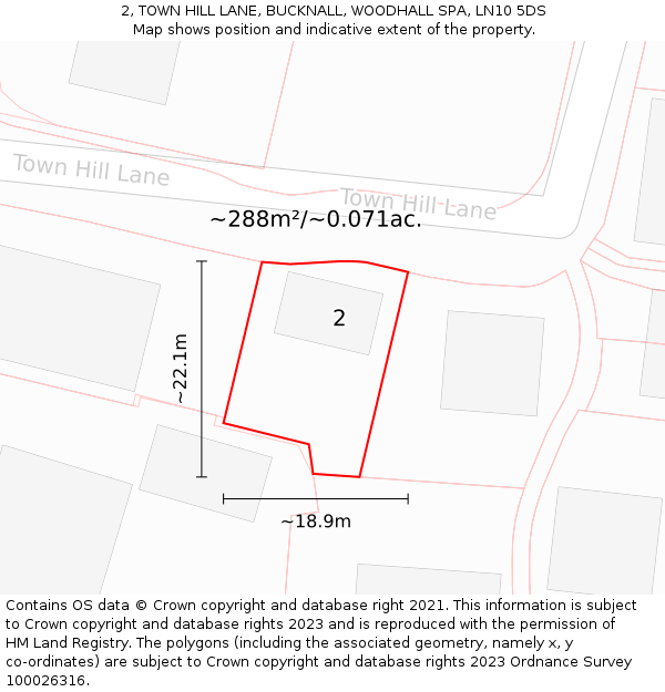 2, TOWN HILL LANE, BUCKNALL, WOODHALL SPA, LN10 5DS: Plot and title map