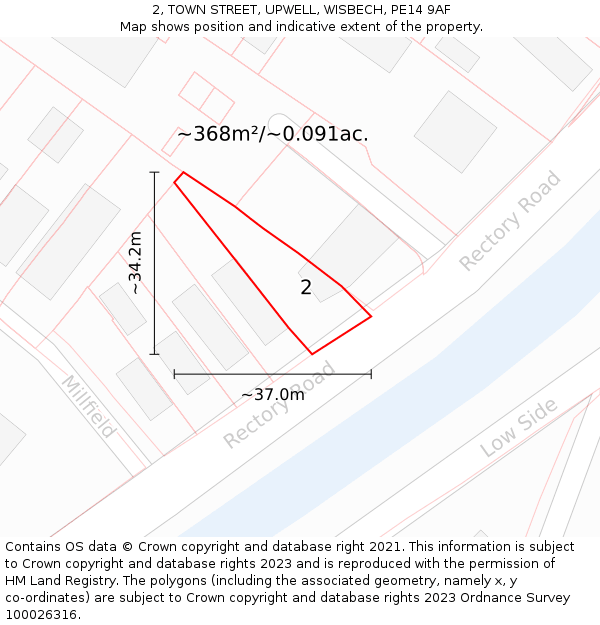 2, TOWN STREET, UPWELL, WISBECH, PE14 9AF: Plot and title map