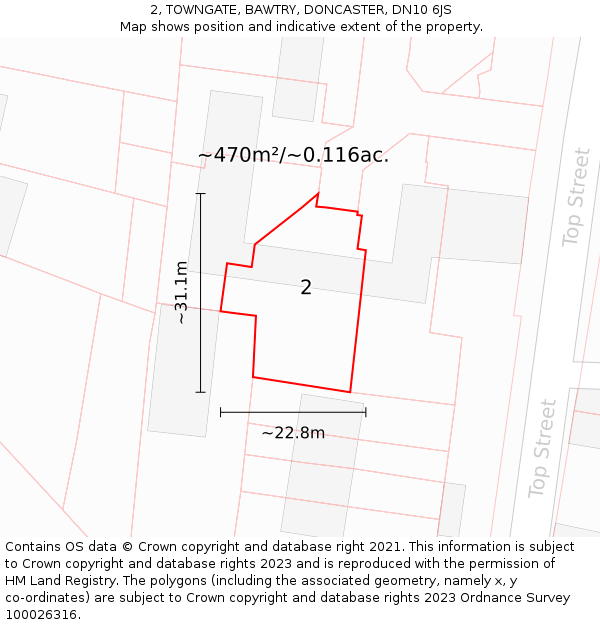 2, TOWNGATE, BAWTRY, DONCASTER, DN10 6JS: Plot and title map