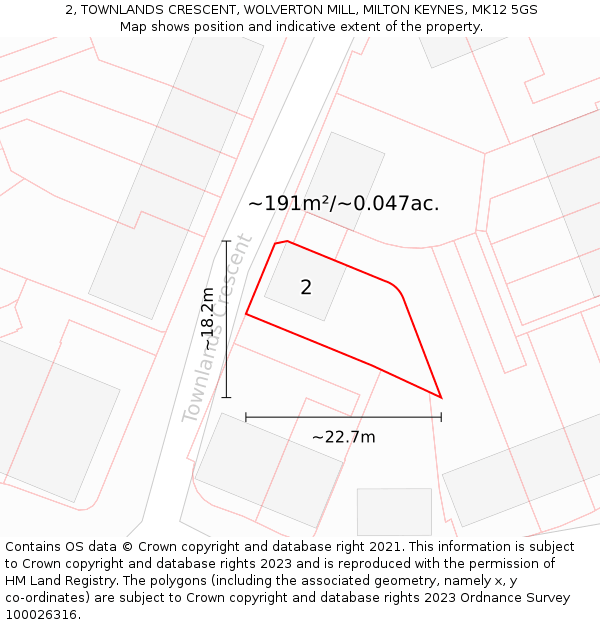 2, TOWNLANDS CRESCENT, WOLVERTON MILL, MILTON KEYNES, MK12 5GS: Plot and title map
