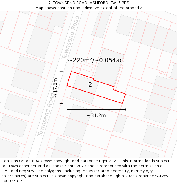 2, TOWNSEND ROAD, ASHFORD, TW15 3PS: Plot and title map