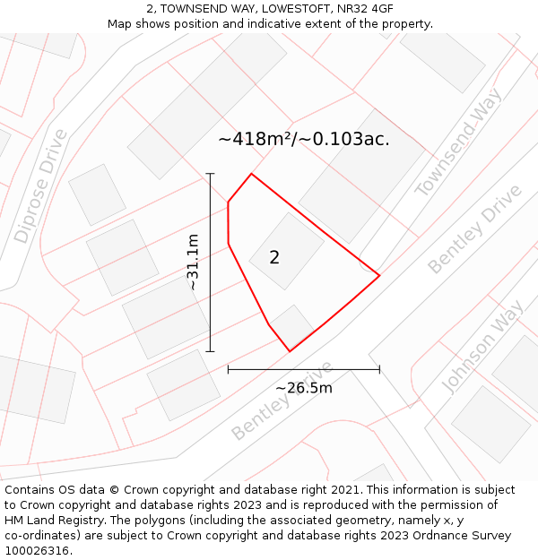2, TOWNSEND WAY, LOWESTOFT, NR32 4GF: Plot and title map