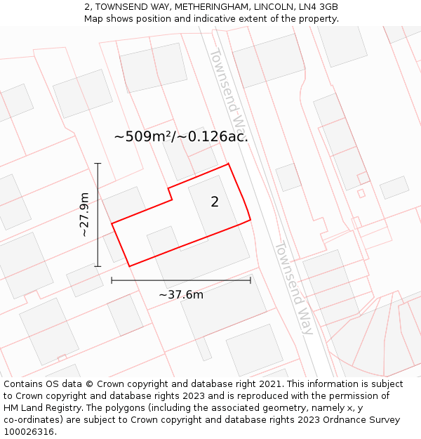 2, TOWNSEND WAY, METHERINGHAM, LINCOLN, LN4 3GB: Plot and title map