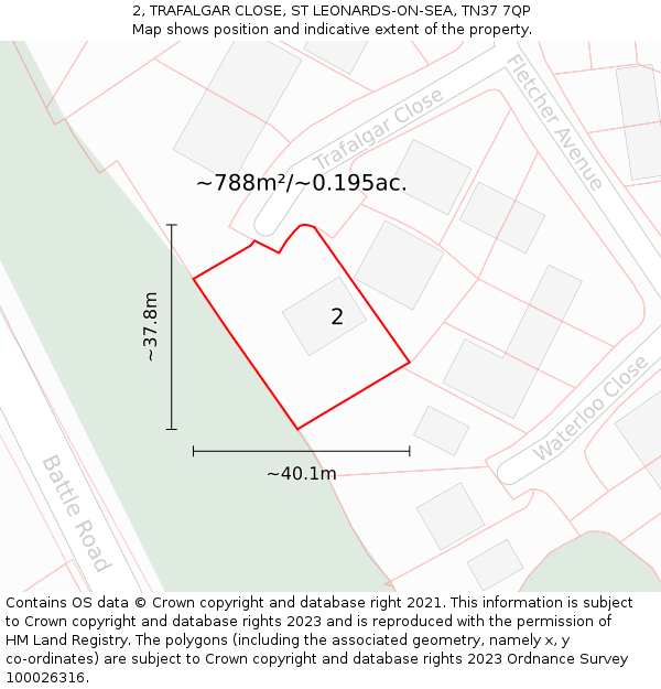 2, TRAFALGAR CLOSE, ST LEONARDS-ON-SEA, TN37 7QP: Plot and title map