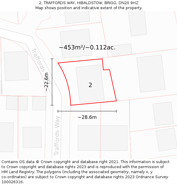 2, TRAFFORDS WAY, HIBALDSTOW, BRIGG, DN20 9HZ: Plot and title map