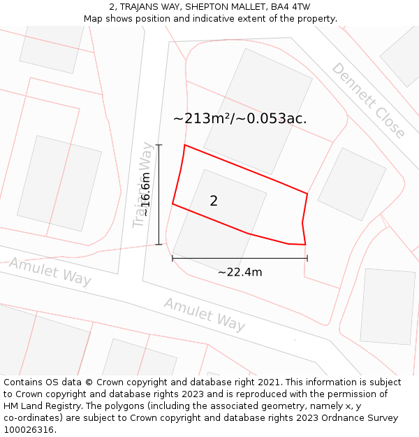 2, TRAJANS WAY, SHEPTON MALLET, BA4 4TW: Plot and title map