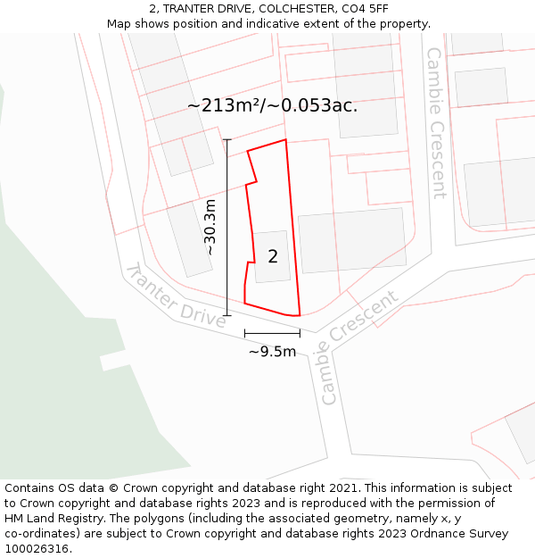 2, TRANTER DRIVE, COLCHESTER, CO4 5FF: Plot and title map