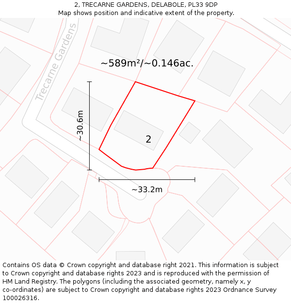 2, TRECARNE GARDENS, DELABOLE, PL33 9DP: Plot and title map