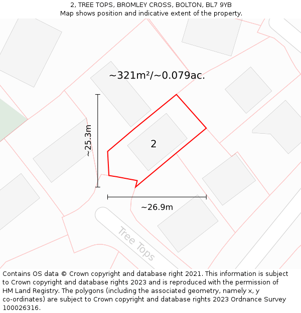 2, TREE TOPS, BROMLEY CROSS, BOLTON, BL7 9YB: Plot and title map