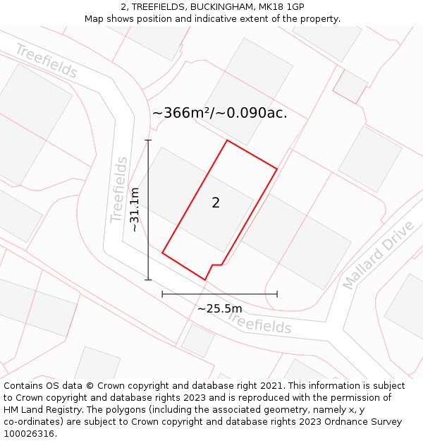 2, TREEFIELDS, BUCKINGHAM, MK18 1GP: Plot and title map