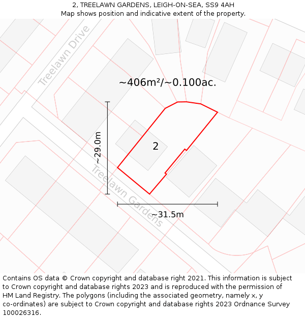 2, TREELAWN GARDENS, LEIGH-ON-SEA, SS9 4AH: Plot and title map
