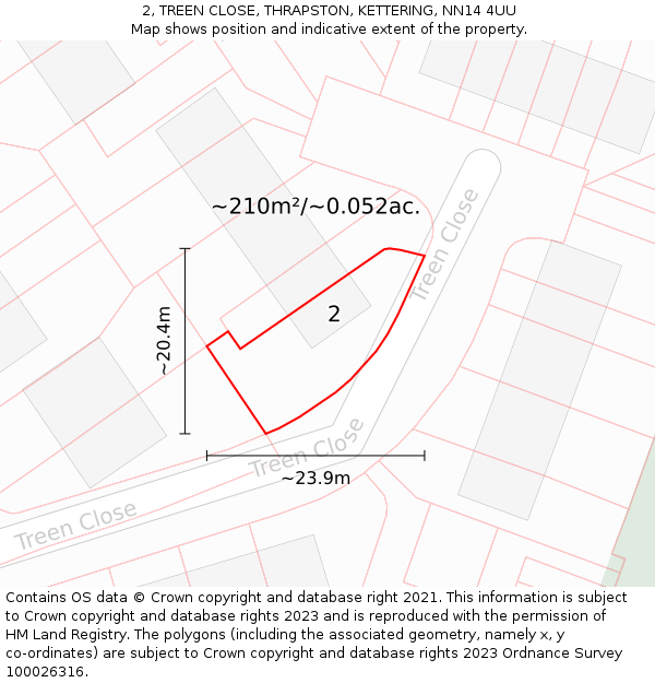 2, TREEN CLOSE, THRAPSTON, KETTERING, NN14 4UU: Plot and title map