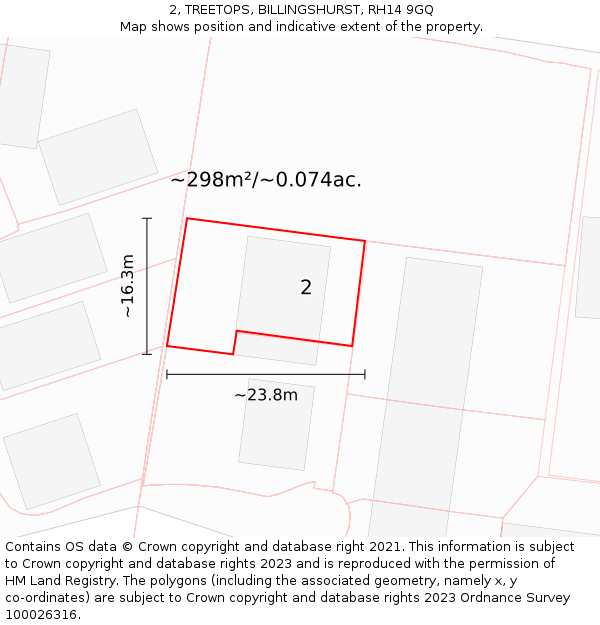2, TREETOPS, BILLINGSHURST, RH14 9GQ: Plot and title map